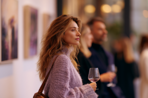 vrouw op een vernissage in den haag